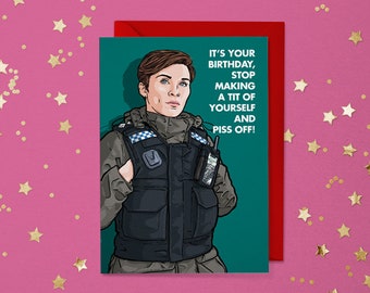 Birthday Card Kate Happy Mate Retro Bday 18 21 30 40 Date Of Birth TV Show Police LOD I Kick Bent Coppers stop making a tit of yourself and