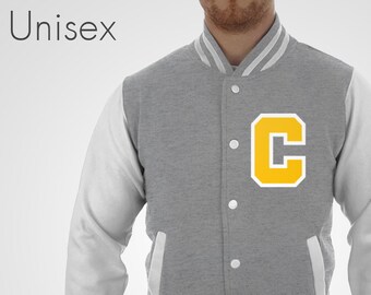 gray varsity jacket