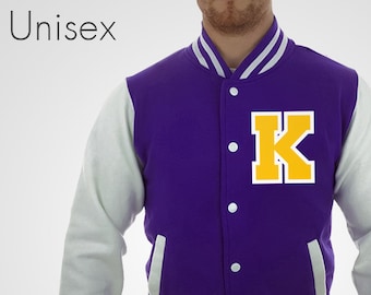 Purple and white varsity jacket sale