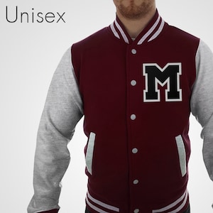 Chaqueta Varsity Borgoña Personalizada con Letra Negra y Gris Esquema Escarlata Universidad Letterman Chaqueta de Béisbol Ropa Universidad Atuendo