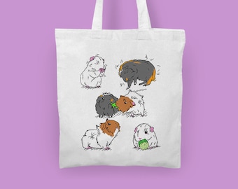 Guinea Pig Tote Bag Cartoon Hand Drawn Cute Piggy Holdall Cotton Popcorning Design Animal Photo  Funny Bags Art Rex Teddy Abyssinian White
