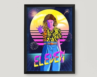 Eleven A3 A4 Poster Print Retro 80s 11 Wall Print Fan Made Digital Drawing Birthday Present El Quality Printed Hand Drawn TV And Upside Down