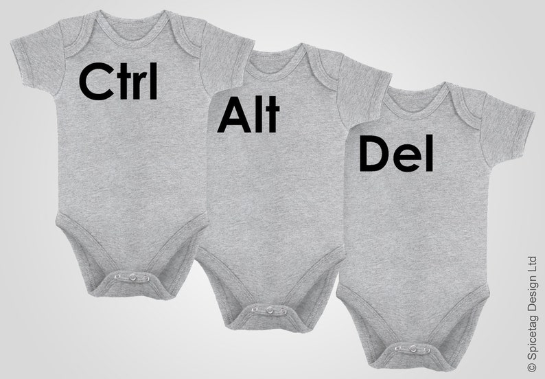 Ctrl Alt Del Triplets Baby Grow Geeky PC Gaming Black Newborn Bodysuit Short Sleeve Sleeved IT Nerd Video Game Computer Top Tee Outfit