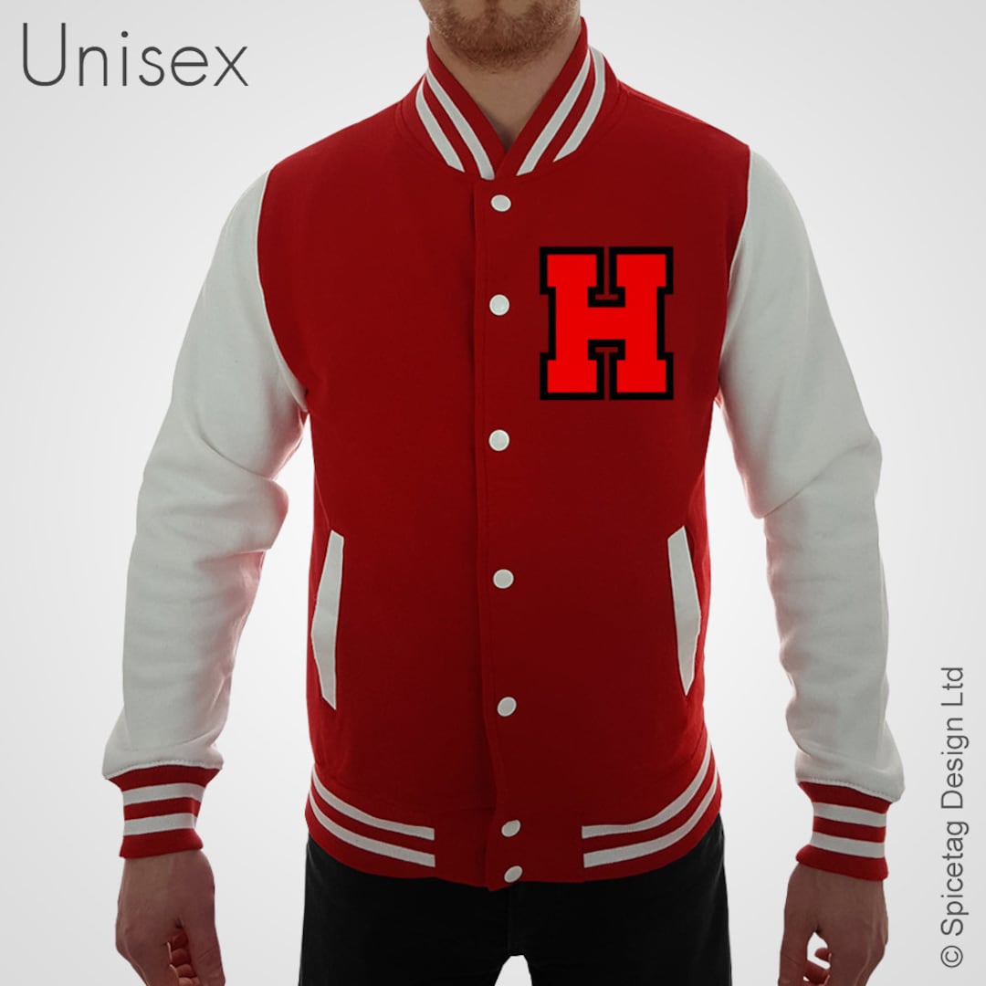 Personalised Red Varsity Jacket With Red Letter and Black Outline Scarlet College Letterman Coat Baseball Fashion Clothing University Outfit Etsy
