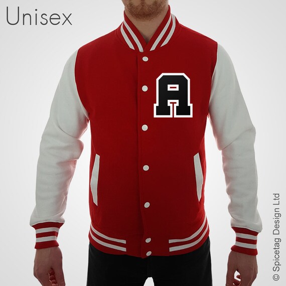 Personalised Red Varsity Jacket With Black Letter And White Etsy