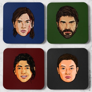 Joel & Ellie Coaster Set Wooden Hardboard Coffee Tea Coasters Mug Cub Table Home Decor Gaming Funny Gamer  Scene Quote Video Game Abby