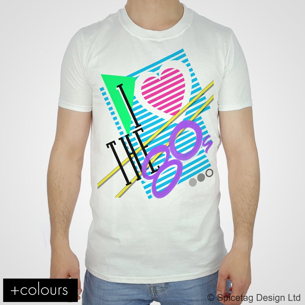 Image of I Love The 80S Colour T-Shirt 1980S Retro Electro Shapes Tshirt Fashion T Shirt