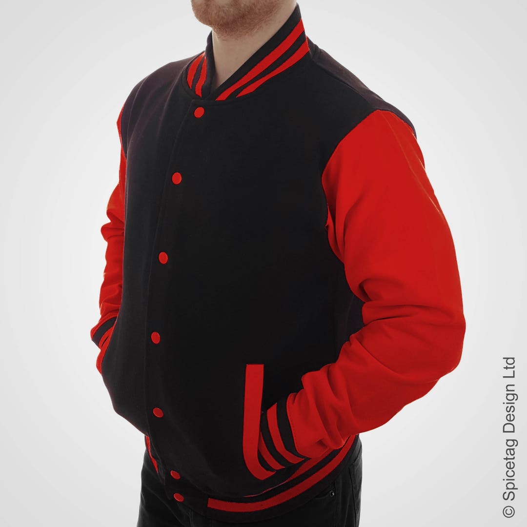 Black Varsity Jacket With Red Sleeves College Letterman Coat 