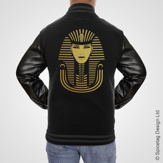 Black Egyptian Varsity Jacket Faux Leather Sleeves King Tut College Top Usa Letterman Coat Baseball Egypt Clothing