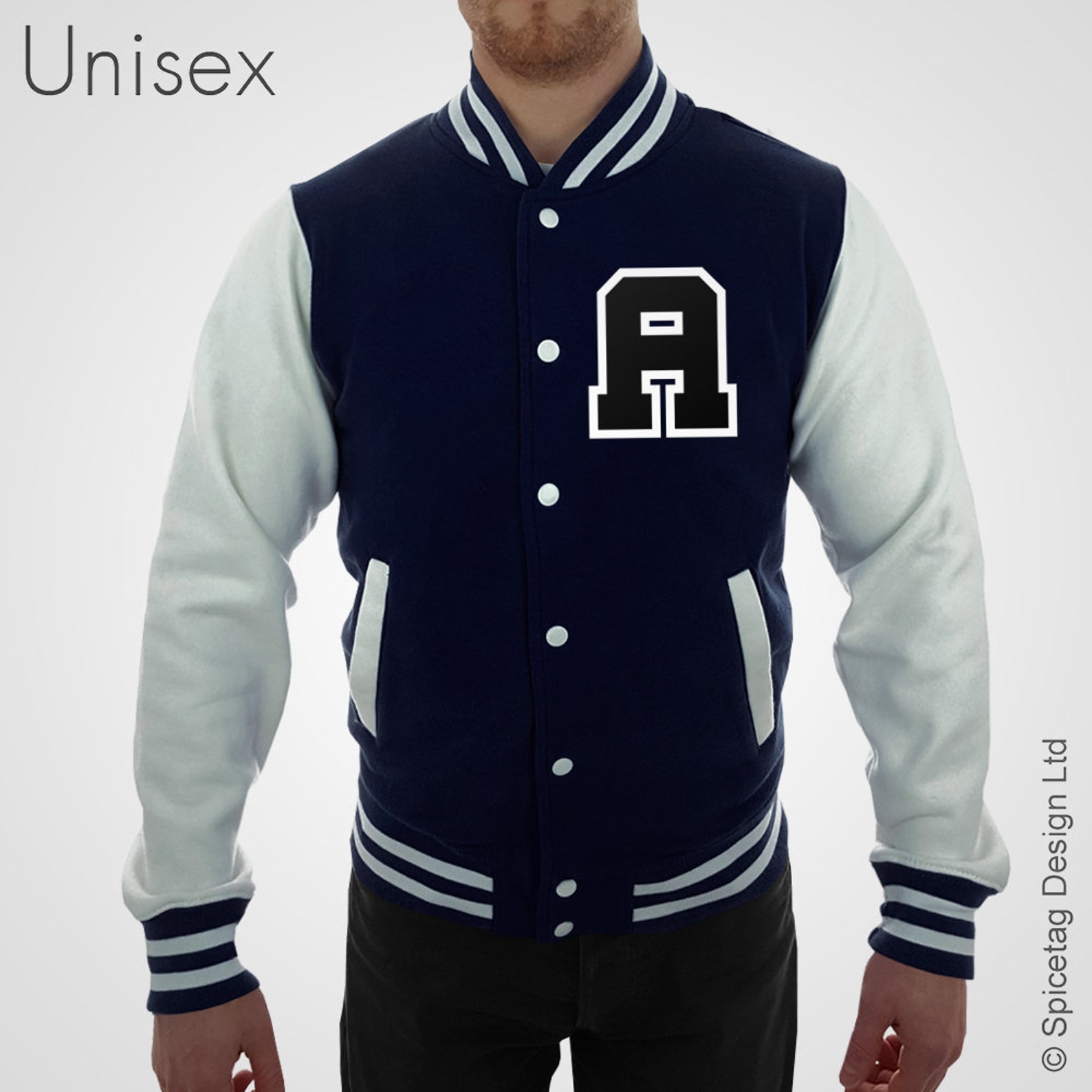 Personalised Navy Blue Varsity Jacket With Black Letter and - Etsy