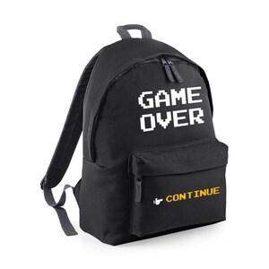 Game Over Backpack Video Game RuckSack Retro Gaming Bag Pixel Continue Merch Videogame Accessory Unisex Gamer School Work Bags Ruck 8bit image 2