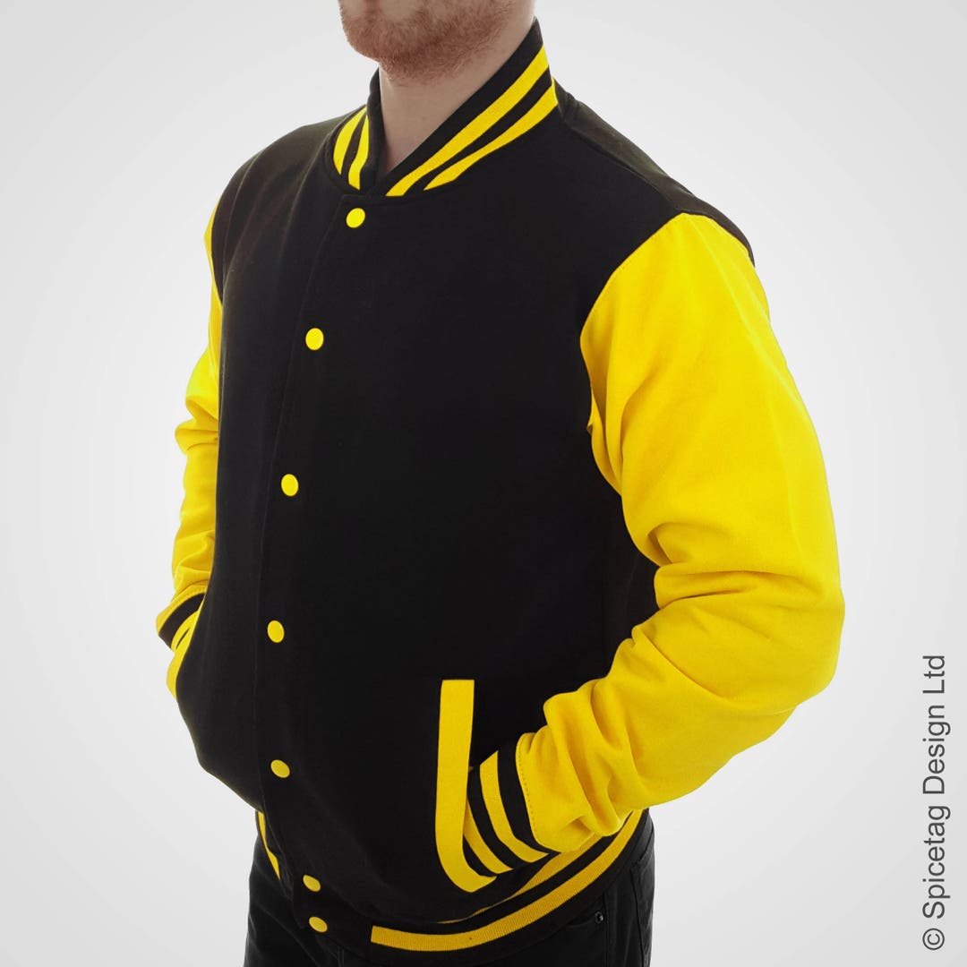 Men's Black And Yellow Wool Leather Varsity Jacket - Just American Jackets