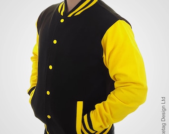 Black Varsity Jacket With Yellow Sleeves College Letterman Coat Baseball Top American Fashion Clothing University Womens Mens Trending