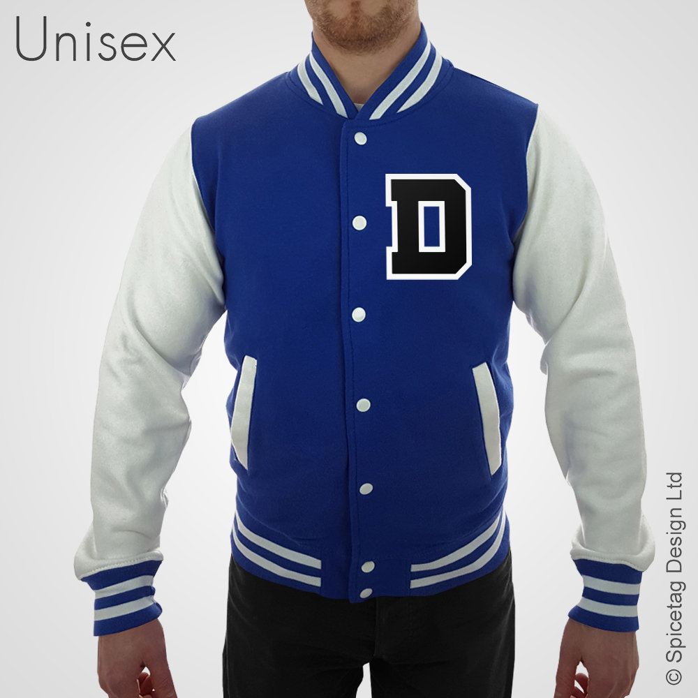 White Satin Baseball Jacket with Royal Blue Pockets