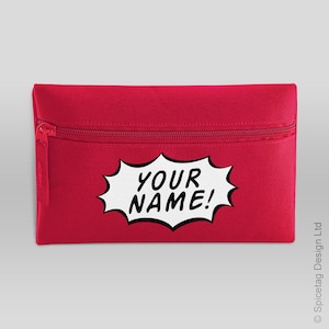 Personalisierte Comic Bleistift Fall benutzerdefinierte Super Hero Strip Pencilcase Superhelden Stift stationäre Tasche lustige Kinder gedruckt Namen Beutel Münze Geldbörse Geschenk