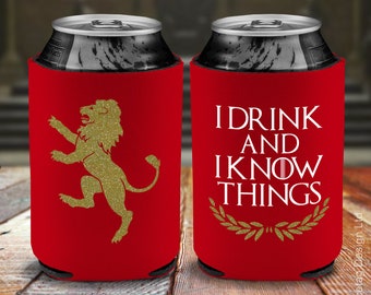 I Drink And I Know Things Beer Cooler Holder GOT Tyrion Can Bottle Cozy Beverage Foam Neoprene Cooling Sleeve Lion Always Repay Their Debts