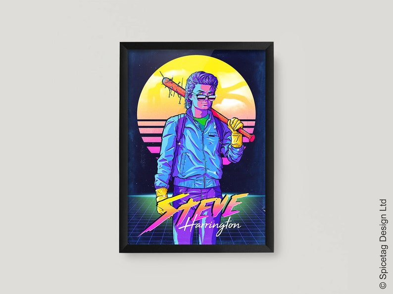 Steve A3 A4 Poster Print Retro 80s Wall Print Fan Made Digital Drawing Birthday Present Eleven Quality Printed Hand Drawn Show Upside Down image 1