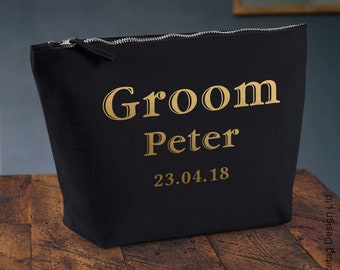 Personalised Groom Wash Bag Mens Make Up Toiletry Wedding Canvas Sack Funny Toiletries Bestman Usher Custom Print zip up Makeup Brushes