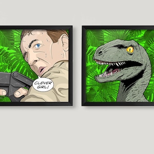 Clever Girl Pop Art Poster Set 2 Stampe da parete quadrate Regalo di nozze Regalo di compleanno Stampa del film del 1993 Design disegnato a mano stampato di alta qualità