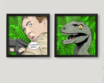 Clever Girl Pop Art Poster Set 2 Square Wall Prints Wedding Gift Birthday Present 1993 Movie Print Top Quality Printed Hand Drawn Design