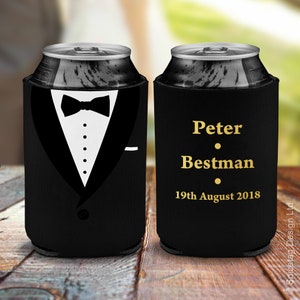 Personalised Wedding Tuxedo Beer Cooler Holder Smart Tux Can Bottle Cozy Beverage Foam Cooling Sleeve Dinner Groom Bestman Stag Do Drinking