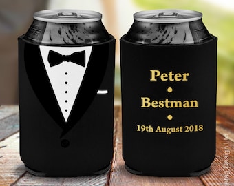 Personalised Wedding Tuxedo Beer Cooler Holder Smart Tux Can Bottle Cozy Beverage Foam Cooling Sleeve Dinner Groom Bestman Stag Do Drinking