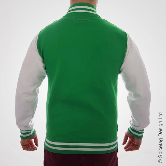 Kelly Green Wool Body & Bright White Leather Sleeves Letterman Jacket