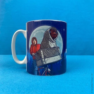 ET Full Mug I&#39;ll Be Right Here Movie Alien Mugs Fan Made Cup Coffee 80&#39;s 1980s 80s 1980&#39;s Tea Vessel Gift Present BMX Basket Moon 1982 ET