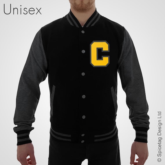Personalised Jet Black With Charcoal Sleeves Varsity Jacket With