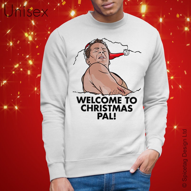 Welcome To Christmas Pal Sweater Movie Jumper Film Sweatshirt Fancy Dress The Party Xmas Ho Heather Grey S-XXL Now I Have A Machine Gun Top