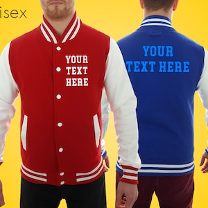 Chaqueta Letterman personalizada con texto personalizado a elegir, chaqueta de trabajo universitaria con estampado personalizado, ropa de béisbol de moda estadounidense
