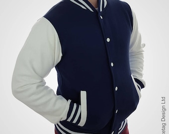 Navy Varsity Jacket Blue College Letterman Coat Baseball Top American Fashion Clothing University Womens Mens Outfit Trending