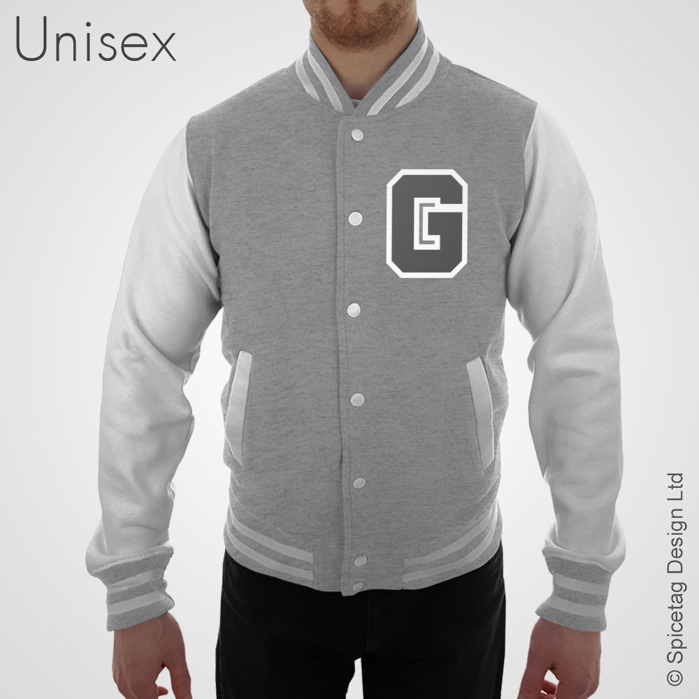 Personalised Heather Grey Varsity Jacket With Grey Letter