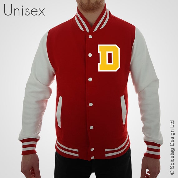 Personalised Red Varsity Jacket With Yellow Letter and White 