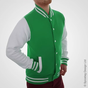 Kelly Green Varsity Jacket Blue Jade Letterman Coat Baseball Top American Fashion Clothing University Womens Mens Outfit Trending image 1