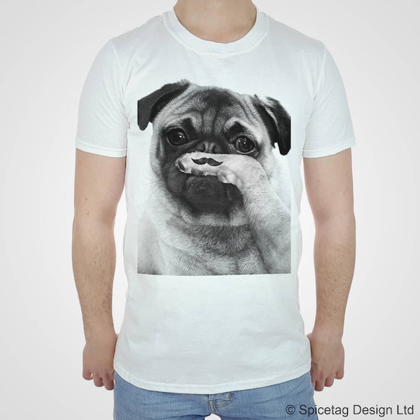 Schnurrbart T-shirt Mops Tshirt 80er Jahre Movember Top lustige Schnurrbart Top Tier Hund Tee geschnitten Mode Welpen weiße Womens Mens S-XXL Shirt