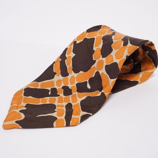 Christian Dior, cravate en soie des années 70 , motifs orange et chocolat - accessoire luxe français