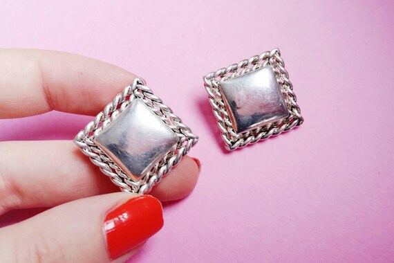 Vintage square earrings clip on. orange faceted je