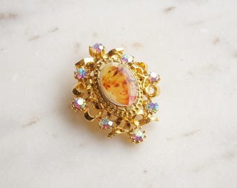 Broche Vintage Oversize Soleil Signée Linda Hattab - Métal Doré, Occasion