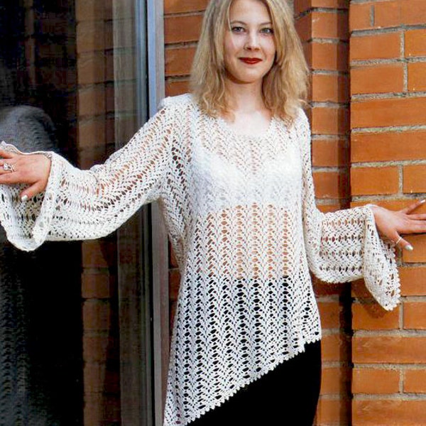 Asymmetric crochet sweater PATTERN, detailed tutorial in ENGLISH, crochet tunic pattern PDF only, wool crochet sweater pattern, crochet top.