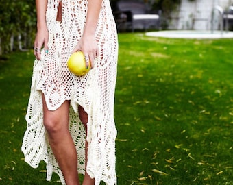 Crochet dress PATTERN, beach wedding dress, written in ENGLISH for every row +charts. Download from https://favoritepatterns.com if sold out