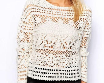 Crochet sweater PATTERN, sizes S-3XL, written in ENGLISH for every row + charts. Download Pdf from https://favoritepatterns.com if sold out