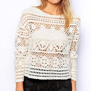 Crochet sweater PATTERN, sizes S-3XL, written in ENGLISH for every row + charts. Download Pdf from https://favoritepatterns.com if sold out