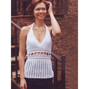 Halterneck crochet top PATTERN open back top, written in ENGLISH for every row+chart. Download from https://favoritepatterns.com if sold out