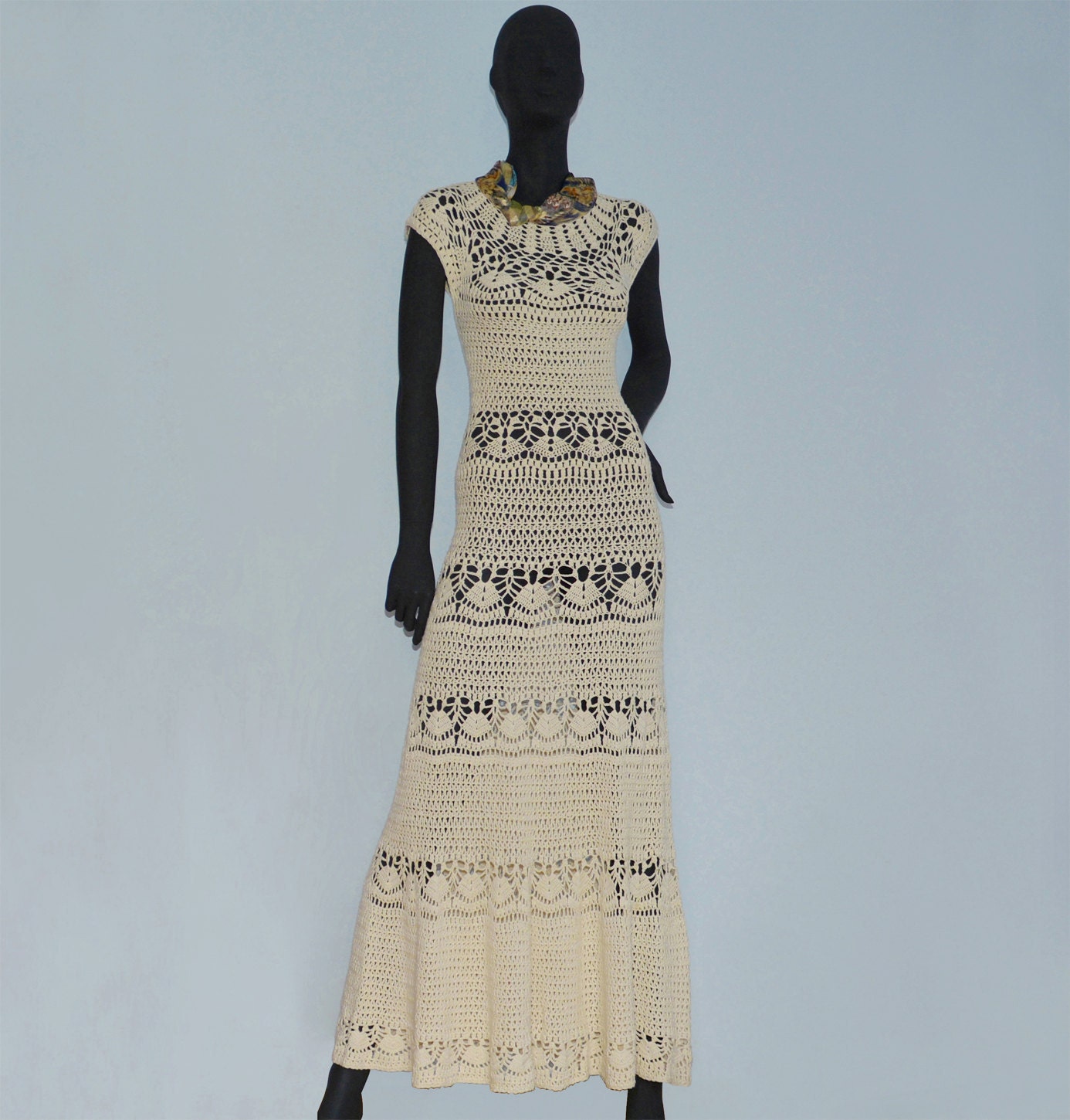 white christmas dresses Andreeva White Vanilla Handmade Maxi Crochet Dress main image 0