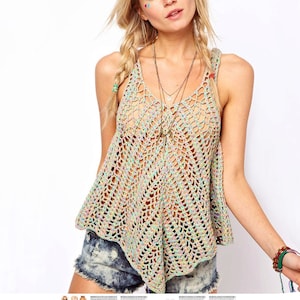Crochet top PATTERN in boho style. Written in ENGLISH for every row, with charts. Download Pdf from https://favoritepatterns.com if sold out