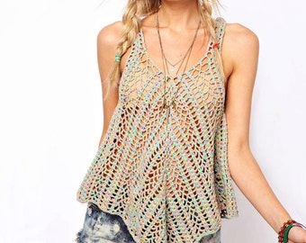 Crochet top PATTERN in boho style. Written in ENGLISH for every row, with charts. Download Pdf from https://favoritepatterns.com if sold out