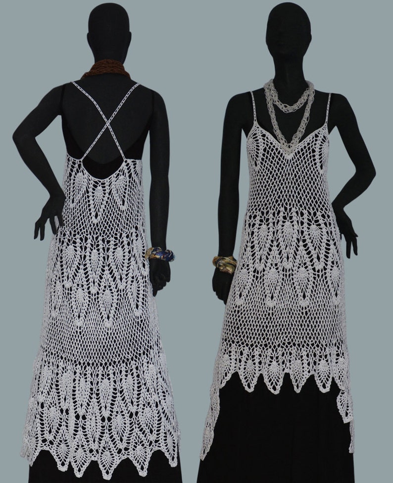 Crochet dress PATTERN, detailed tutorial in ENGLISH every row designer crochet dress PDF, beach wedding crochet boho dress with pineapples image 5