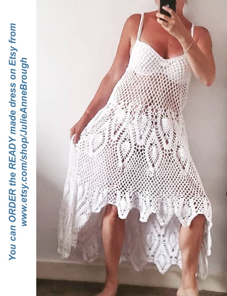 Crochet dress PATTERN, detailed tutorial in ENGLISH every row designer crochet dress PDF, beach wedding crochet boho dress with pineapples image 6