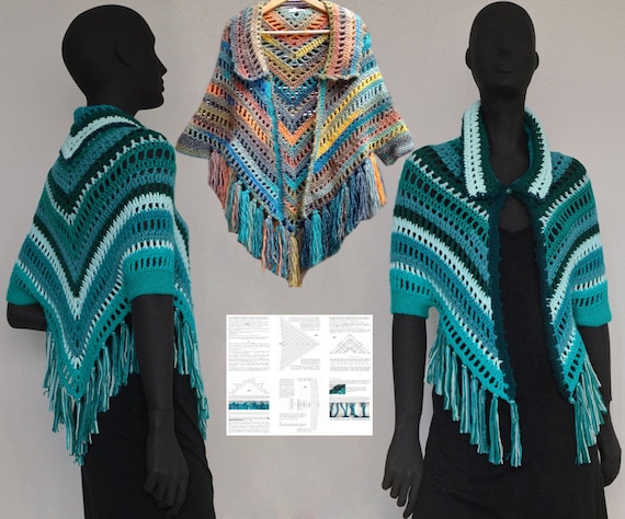 Crochet shrug PATTERN detailed tutorial in ENGLISH for every row charts beach cover up pattern PDF only fringed crochet shrug pattern